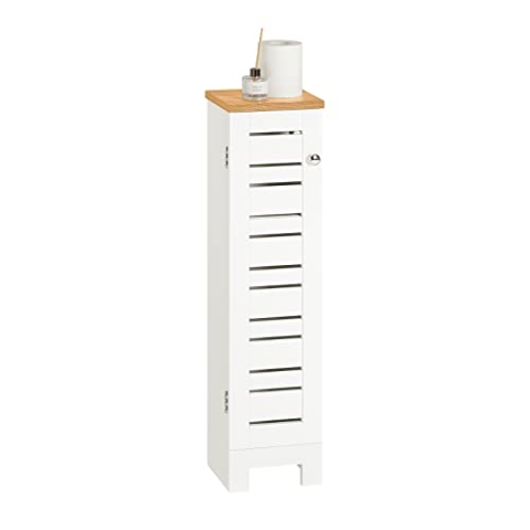SoBuy BZR85-W Freistehend Toilettenrollenhalter Toilettenschrank Toilettenpapieraufbewahrung Badregal Badschrank Seitenschrank Badmöbel Weiß-Natur BHT ca: 20x75x18cm