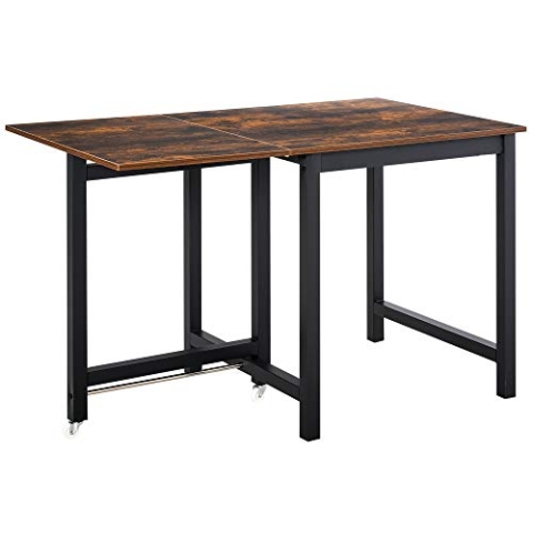 HOMCOM Esstisch ausziehbar klappbar rechteckig Küchentisch für 4-6 Personen mit Rollen, Esszimmertisch aus Metall 118 x 70 x 76,5 cm Braun