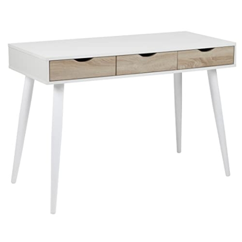 AC Design Furniture Irene Schreibtisch, Eiche Folie, Tischplatte: Melamin, Gestell aus weiß pulverbeschichtetem Metall, 50 x 110 x 77,1 cm