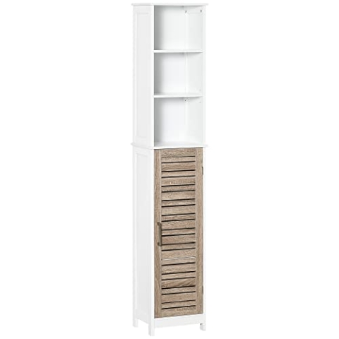 kleankin Badezimmer Hochschrank Freistehender Badezimmerschrank Badschrank Badmöbel mit 3 offenen Regalen Schrank verstellbarem Regal Stauraum Weiß 34 x 26 x 172 cm
