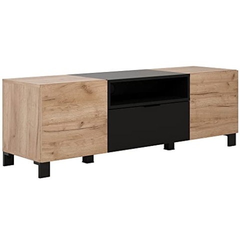 trendteam smart living - TV-Lowboard Schrank Fernsehschrank - Wohnzimmer - Kendo - Aufbaumaß (BxHxT) 144 x 47 x 40 cm - Farbe Eiche Kraft Tabak mit Schwarz - 2119320E3
