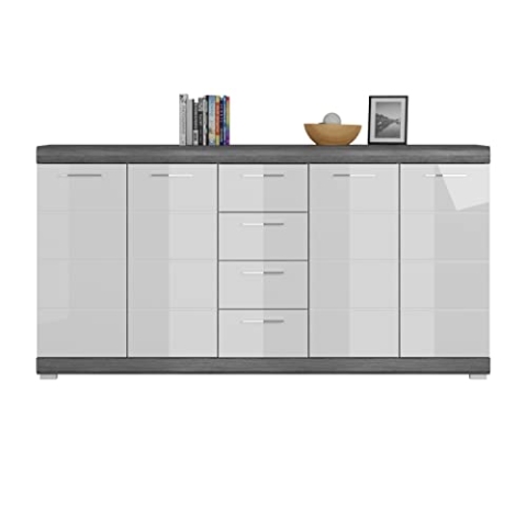 xonox.home Wohnen Scout X06B2905 Sideboard Kommode Schrank in Front weiß Hochglanz Korpus rauchsilber Nb.,ca.165x85x37 cm