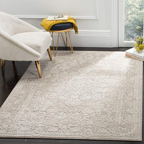 SAFAVIEH Zeitgenössische Teppich für Wohnzimmer, Esszimmer, Schlafzimmer - Reflection Collection, Kurzer Flor, Beige und Creme, 122 X 183 cm