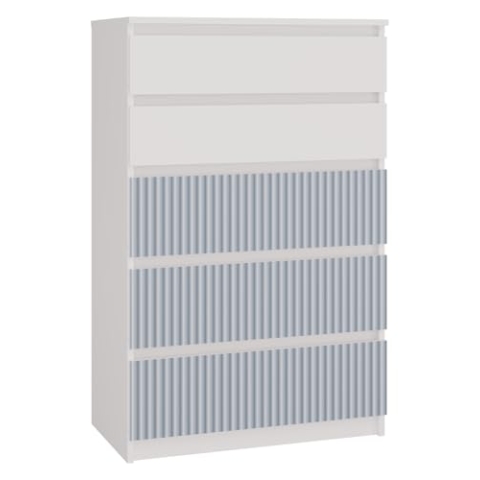 CDF Kommode Malwa M5 | Farbe: Weiß/Blau | Schrank für Dokumente, Kleinigkeiten | Ideal für Wohnzimmer, Schlafzimmer, Kinderzimmer, Jugendzimmer | 5 geräumige Schubladen