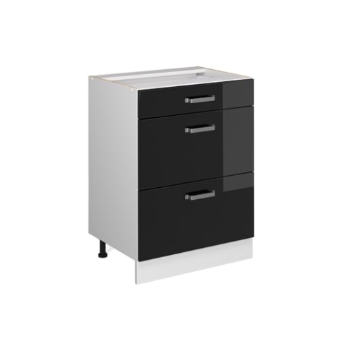 Vicco Unterschrank R-Line, Schwarz Hochglanz/Weiß, 60 cm mit Schubladen, ohne Arbeitsplatte
