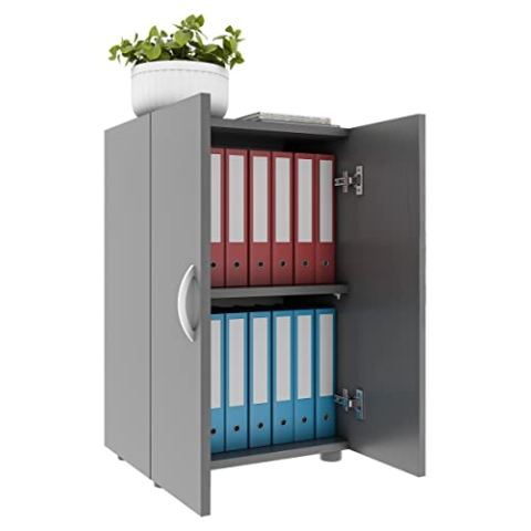 VCM Büroschrank mit 2 Fächern | moderner Aktenschrank mit Drehtüren | Maße ca. H. 74 x B. 49 x T. 34 cm - Ulas 2-Fach Anthrazit