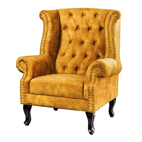Riess Ambiente Design Ohrensessel Chesterfield 85cm senfgelb Samt Knopfheftung Sessel Polstersessel