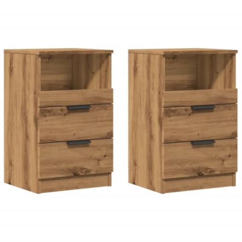 vidaXL Nachttisch 2 STK., Nachtschrank mit 2 Schubladen 1 Fach, Nachtkommode für Schlafzimmer, Nachtkonsole Beistelltisch, Artisan-Eiche Holzwerkstoff