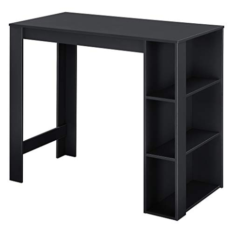 [en.casa] Bartisch mit integrierter Hausbar 120x60x106cm Tresentisch mit 3 Ablageflächen Stehtisch Bartheke mit 3 Fächern Küchentheke Tresen Schwarz