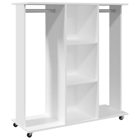 vidaXL Kleiderschrank, Garderobenschrank mit Rollen 2 Kleiderstangen, Schrank mit Stauraum für Schlafzimmer, Garderobe, Modern, Weiß Holzwerkstoff