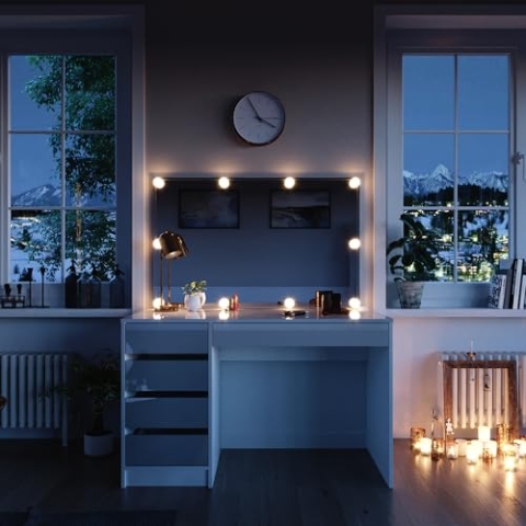 Vicco Schminktisch Sherry, Kosmetiktisch mit Spiegel, Weiß, 120 cm mit LED Beleuchtung