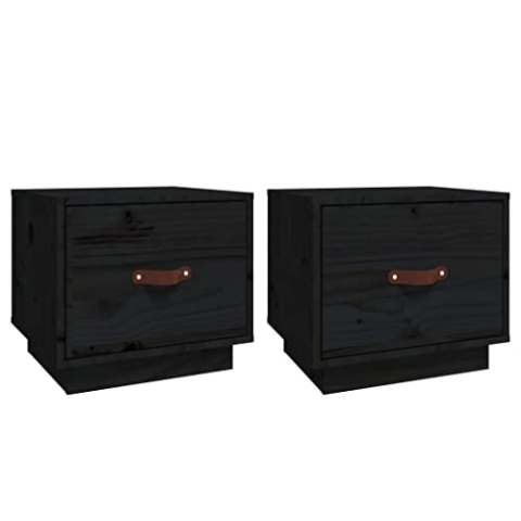 vidaXL 2X Nachttisch mit 1 Schublade Nachtschrank Nachtkonsole Nachtkommode Schlafzimmer Schrank Kommode Nachtkästchen Schwarz 40x34x35cm Massivholz Kiefer