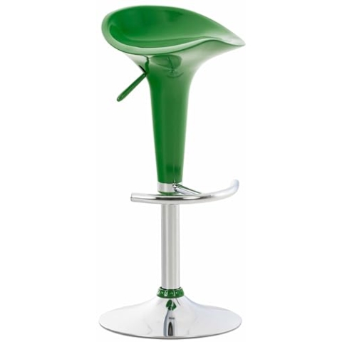CLP Barhocker Saddle mit drehbarem Kunsttoffsitz und Fußablage I Höhenverstellbarer Hocker mit Metallgestell in Chrom-Optik, Farbe:grün