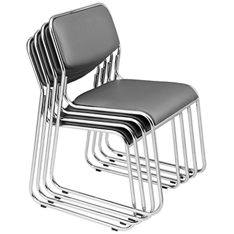 pro.tec Bürostuhl 4er Set Konferenzstuhl Grau ergonomisch Schreibtischstuhl mit Kunstlederbezug stapelbar Schwingstuhl Besucherstuhl Metall