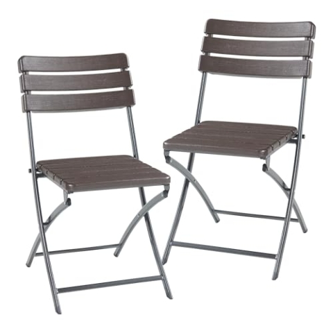 [en.casa] Gartenstuhl klappbar Lillestrøm 2-er Set Campingstuhl Strandstuhl Outdoor Indoor Klappstuhl 81 x 58 x 46 cm Holzoptik, Dunkelbraun