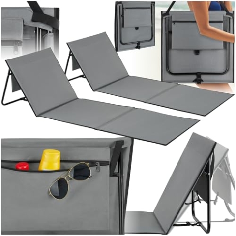 tectake® 2er Set klappbare Strandmatte mit Rückenlehne, Strandliege klappbar leicht, Sonnenliege mit Rückenstütze, Liegestuhl, als Sitzunterlage Outdoor, Beach Liege, Freibad, Garten Zubehör