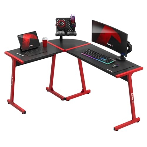 huzaro Hero 6.0 Red | L-Form Eckschreibtisch Gaming Tisch Schreibtisch Computertisch Bürotisch | Homeoffice Arbeitszimmer Büro | Rechts Links Montage | Carbon Tischplatte | 147x112cm | Rot