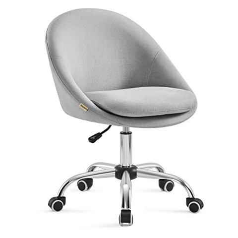 SONGMICS Homeoffice Stuhl, Schminkstuhl aus Baumwoll-Leinen-Mischgewebe, Schreibtischstuhl, Schaumstoffpolsterung, höhenverstellbar, für Arbeitszimmer, Schlafzimmer, Taubengrau OBG020G01