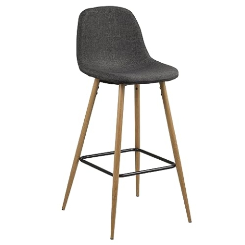 AC Design Furniture Linea Barhocker in Grau, 2er Set, weiche Polsterung, eichenfarbene Metallbeine mit Fußstütze, B: 46,6 x H: 101 x T: 51 cm