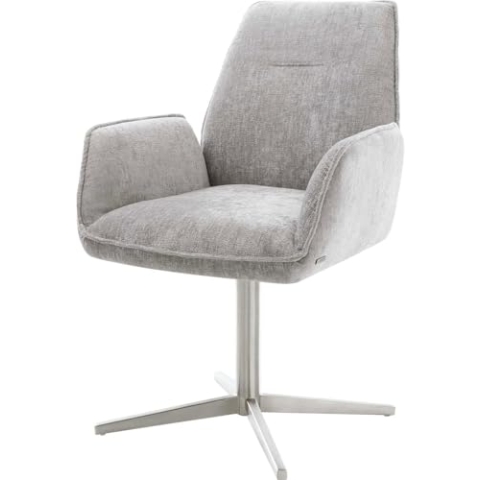 DELIFE Esszimmerstuhl Zoa-Flex Fußkreuz Edelstahl Chenille Silbergrau 360° drehbar Taschenfederkern