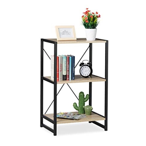 Relaxdays Standregal, Regal Industrial, niedriges Bücherregal mit 3 Fächern, HxBxT: 80 x 50 x 35 cm, PB/Metall, braun