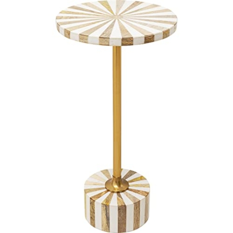Kare Design Beistelltisch Domero Cirque Weiß/Gold, Wohnzimmertisch, Beistelltisch rund, Couchtisch, Stahlgestell, Durchmesser 25cm, Beistelltisch Couch, 50x25x25cm (H/B/T)