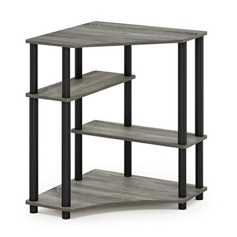 Furinno Turn-N-Tube Platzsparender Eckschreibtisch mit Regalen, Französische Eiche/Schwarz, 57.2 (Breite) x 72.4 (Höhe) x 56 (Tiefe) cm