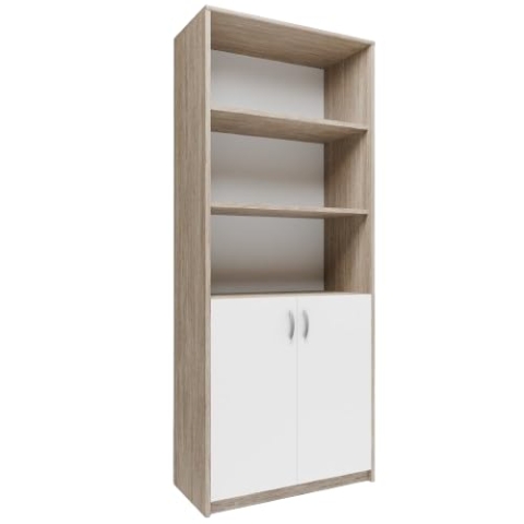 MATKAM Bücherregal R7, B/H/T 74x180x35cm, 4-Fach Regal mit Türen, ideal für Büro, Diele Wohnzimmer, Jugend- oder Kinderzimmer (Sonoma Eiche-Weiß)