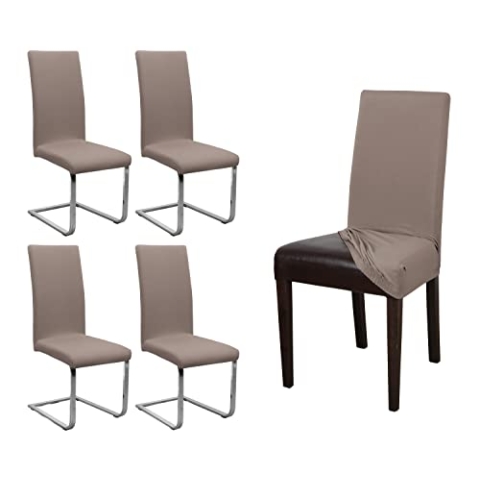 BEAUTEX 4er Set Jersey Stuhlhusse, elastische Stretch Husse Baumwolle Bi-Elastic, Farbe wählbar (Taupe-Braun)