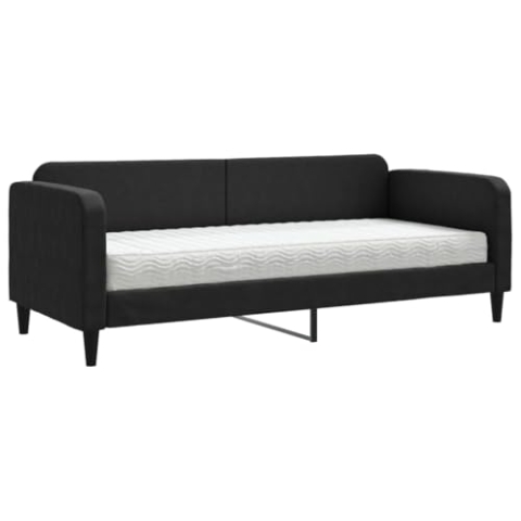 vidaXL Tagesbett, Gästebett mit Matratze, Sofabett Schlafsofa für Schlafzimmer Wohnzimmer, Bettsofa Sofa 2-in-1, Schwarz 80x200cm Stoff