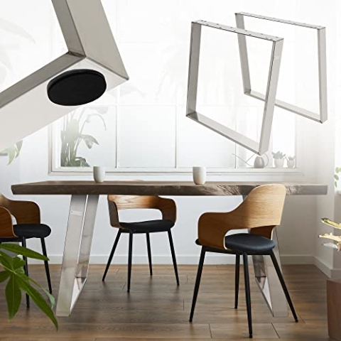 ML-Design 2er Set Tischkufen 80GRAD Neigung, 75x72 cm, Silber, Profil 8x2 cm, Schräge Tischbeine, Metall Möbelkufen, Tischgestell Stahl geneigt, Tischuntergestell Möbelfüße für Esstisch/Schreibtisch