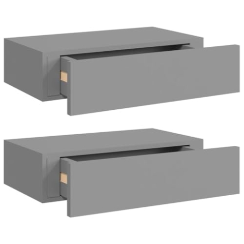 vidaXL 2X Wand Schubladenregal Wandschublade Schweberegal Hängeregal Wandschrank Wandboard Wandregal mit Schublade Grau 40x23,5x10cm MDF
