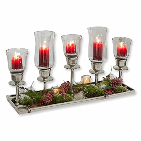 Loberon Kerzentablett Ennedi, reizende Glas-Schliffe, luxuriöse Nostalgie, Weihnachtstischdeko, Weihnachtsdekoration, Weihnachten, Aluminiumguss, Silber/klar
