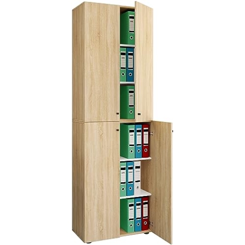 VCM Büroschrank mit 6 Fächern | moderner Aktenschrank mit Drehtüren | Maße ca. H. 220 x B. 70 x T. 40cm – Lona 6-Fach Sonoma-Eiche