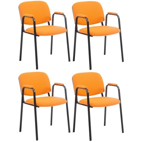 CLP 4er Set Besucherstühle Ken Pro Stoff Mit Gepolsterten Armlehnen Und Stoffbezügen I Polsterstühle Mit Metallgestell, Farbe:orange