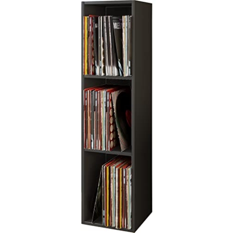 VCM Holz Schallplatten Regal | Stand Regal mit 3 Fächer für 100 Schallplatten | Maße: H. 107 x B. 34 x T. 30 cm - Platto Schwarz