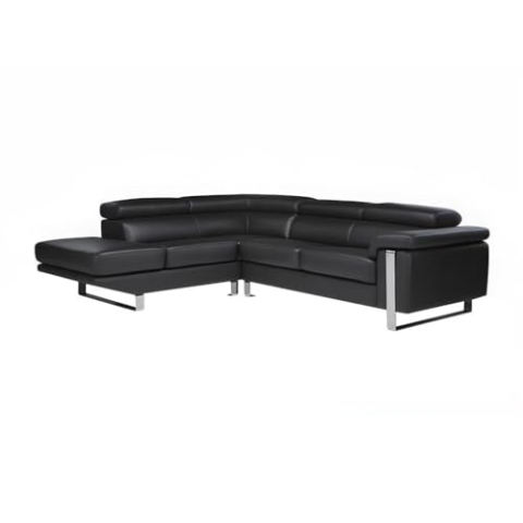KAUF-UNIQUE.DE Ecksofa Leder - Ecke Links - Schwarz - Mystique