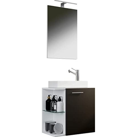 VCM 3-TLG Set | Waschplatz für Gäste WC | Gästebad | Waschtisch | Badezimmer Set - Hausa SP Weiß/Anthrazit