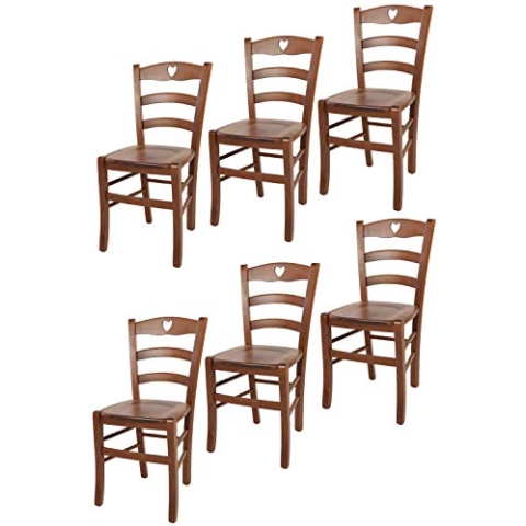 t m c s Tommychairs - 6er Set Stühle Cuore für Küche und Esszimmer, Robuste Struktur aus Buchenholz in der Farbe Helles Nussbraun lackiert und Sitzfläche aus Holz