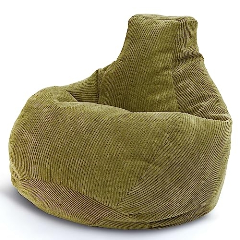 Green Bean® Sitzsack mit Rückenlehne 80x80x90cm - Gaming Chair mit 230L Füllung Cordstoff - Bean Bag Bodenkissen Lounge Sitzhocker Relax-Sessel Gamer Gamingstuhl Grün