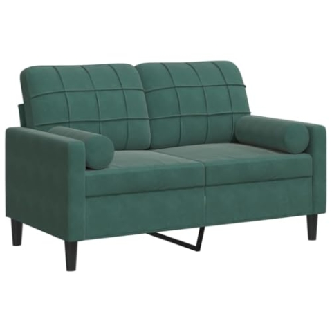 vidaXL Sofa 2-Sitzer, Couch mit Zierkissen Metallgestell, Polstersofa Stoffsofa für Wohnzimmer, Loungesofa Sitzmöbel, Modern, Dunkelgrün Samt