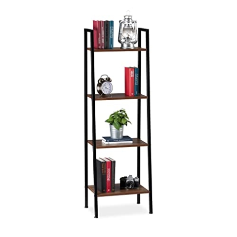 Relaxdays Standregal, modernes Leiterregal m. 4 Ablagen, Pflanzen, Bücher & Deko, Vintage, HBT 136 x 44 x 31,5 cm, braun, Eisen