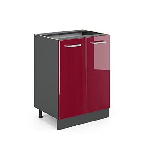 Vicco Küchenunterschrank R-Line, Bordeaux Hochglanz/Anthrazit, 60 cm ohne Arbeitsplatte