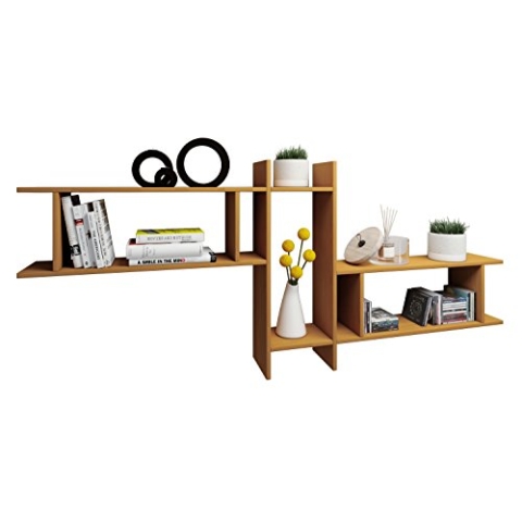 VCM Holzregal hängend | platzsparendes Regal | Maße: H. 80 x B. 188 x T. 20 cm | Elegantes Regal hängend | Aufbewahrungsregal | Bücherregal | Wandboard - Sirola Maxi Buche