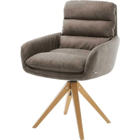 DELIFE Polsterstuhl Abelia-Flex mit Armlehnen Holzgestell kantig Natur Mikrofaser Taupe Vintage