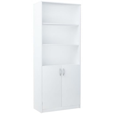 MATKAM Bücherregal R7, B/H/T 74x180x35cm, 4-Fach Regal mit Türen, ideal für Büro, Diele Wohnzimmer, Jugend- oder Kinderzimmer (Weiß)