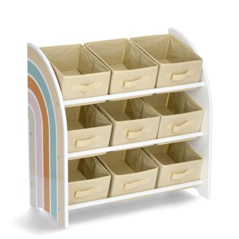Zeller 13537 Kinder-Regal Rainbow m. 9 Boxen, MDF/Vlies, ca. 65 x 30 x 64 cm