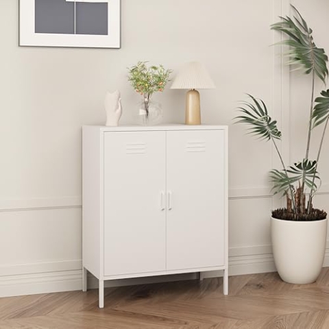 [en.casa] Aktenschrank Pyhäranta Metallschrank mit 2 Türen Büroschrank 102 x 80 x 40 cm Mehrzweckschrank Stahl Weiß matt