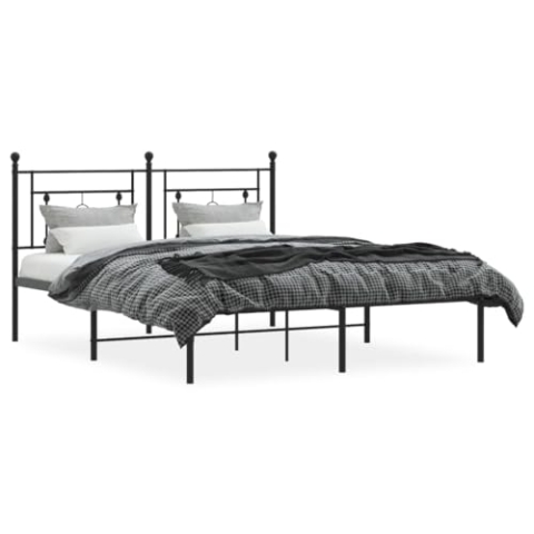 vidaXL Bettgestell, Bettrahmen mit Kopfteil, Bett Gästebett mit Stauraum, Metallbett Doppelbett Schlafzimmerbett, Schwarz 160x200cm Metall