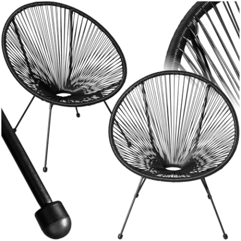 tectake® 2er Set Stuhl Acapulco Design, Gartenstuhl, Gartenstühle im Retro Design, Indoor und Outdoor Sessel für Garten, Wintergarten, als Terrassenstühle oder Balkon Sessel - schwarz